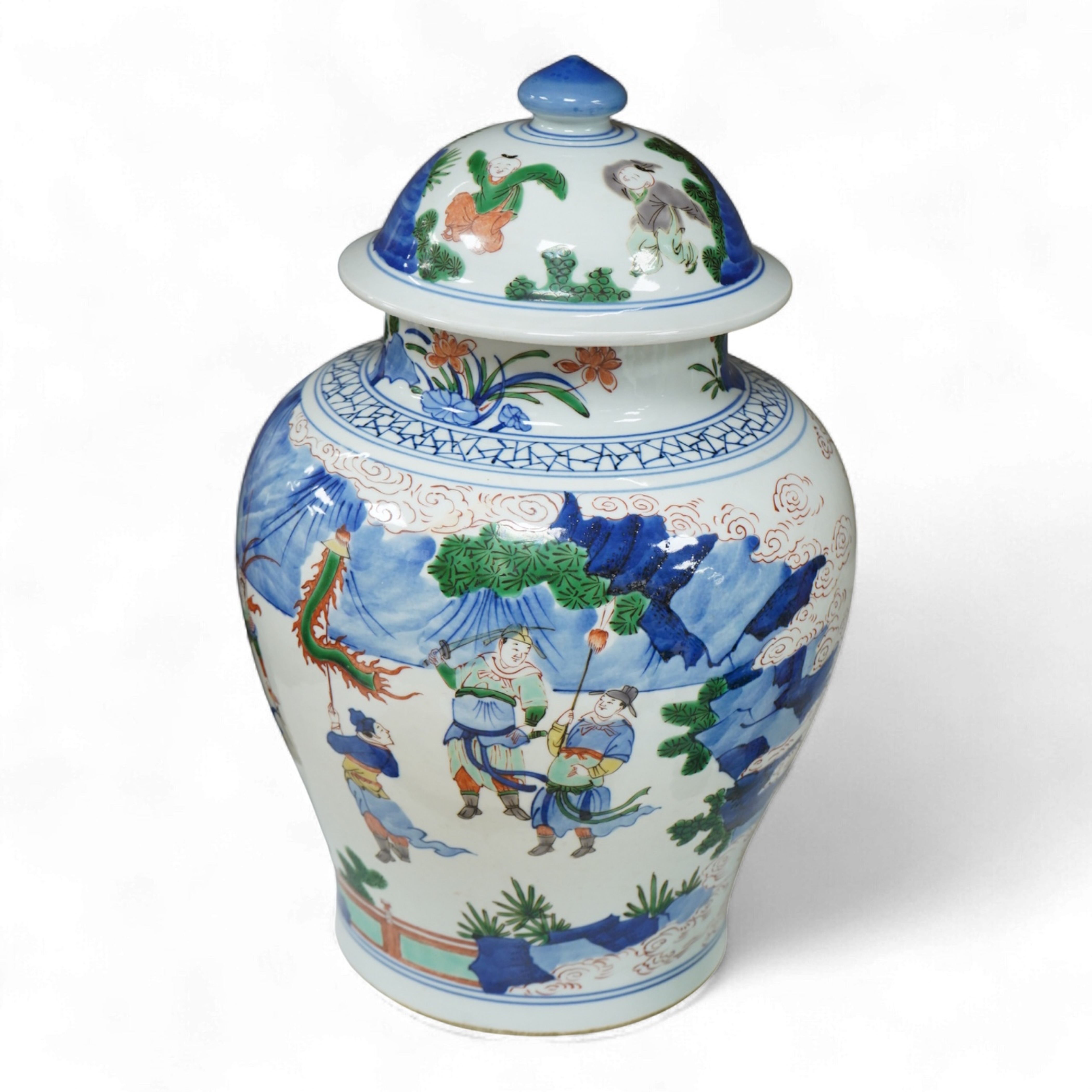 A Chinese famille verte baluster jar and cover, 42cm